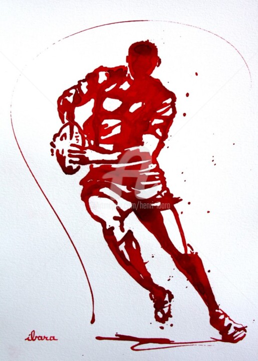 Zeichnungen mit dem Titel "Rugby N°47" von Henri Ibara, Original-Kunstwerk, Tinte