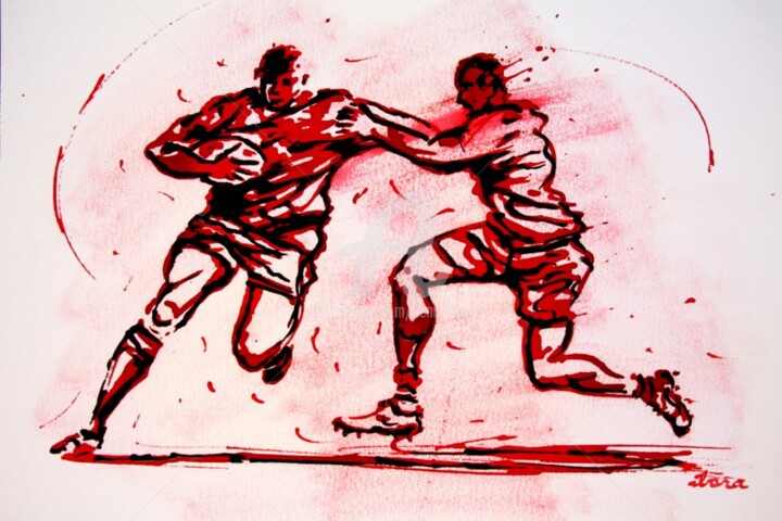 Dessin intitulée "Rugby N°48" par Henri Ibara, Œuvre d'art originale, Encre