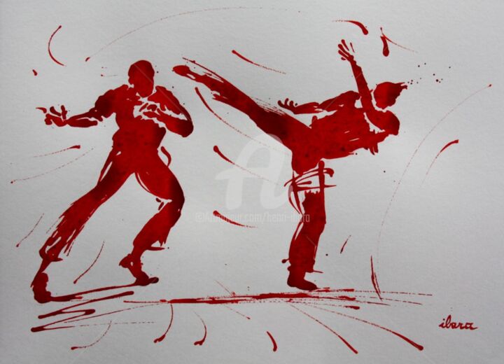 Dessin intitulée "capoeira-dessin-de-…" par Henri Ibara, Œuvre d'art originale, Encre