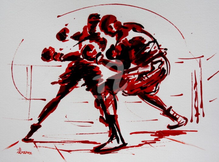 Drawing titled "boxe-n-8-dessin à l…" by Henri Ibara, Original Artwork, Ink