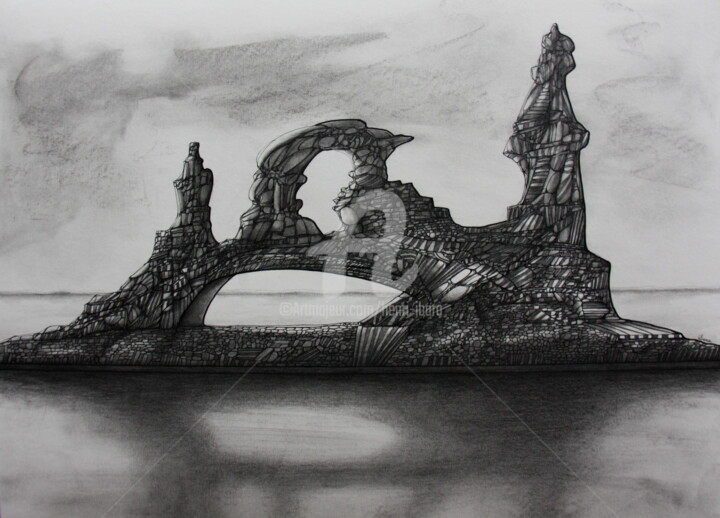 Dessin intitulée "Ville minérale N°41" par Henri Ibara, Œuvre d'art originale, Encre
