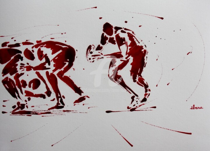 Dessin intitulée "Rugby N°49" par Henri Ibara, Œuvre d'art originale, Encre