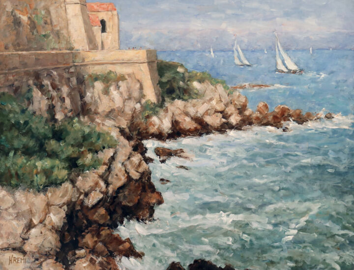 Painting titled "Régate sous les rem…" by Henri Remi, Original Artwork, Oil