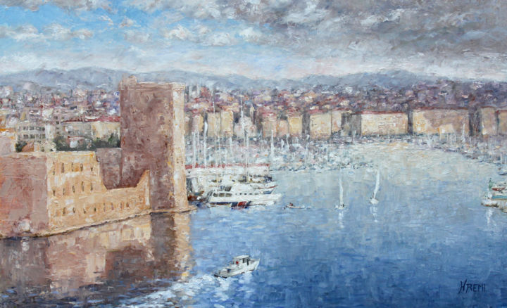 Peinture intitulée "Le Vieux Port de Ma…" par Henri Remi, Œuvre d'art originale, Huile