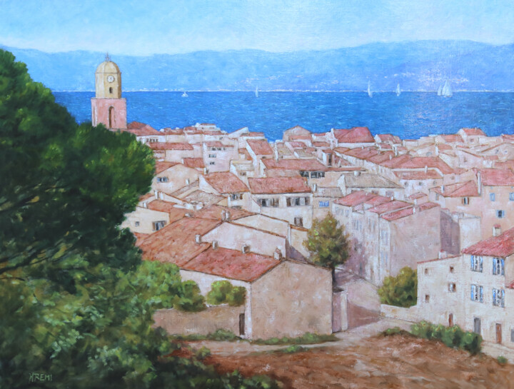 Painting titled "Le village de St Tr…" by Henri Remi, Original Artwork, Oil