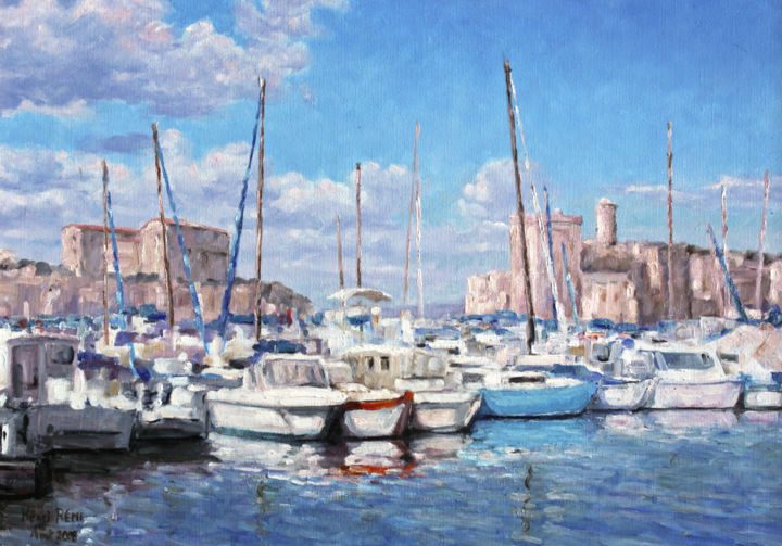 Painting titled "Vieux Port de Marse…" by Henri Remi, Original Artwork, Oil