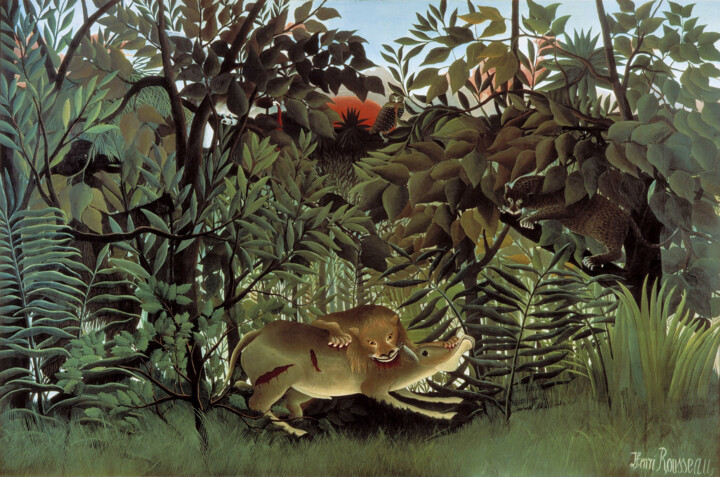 Pittura intitolato "Le lion, ayant faim…" da Henri Rousseau, Opera d'arte originale, Olio