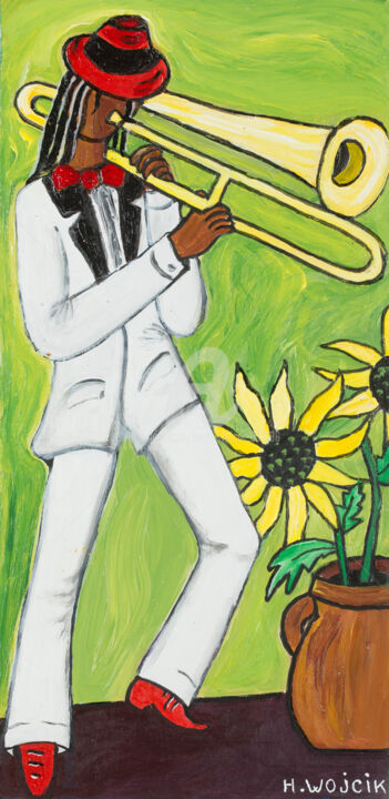 Peinture intitulée "Le Tromboniste" par Henri Wojcik, Œuvre d'art originale, Acrylique