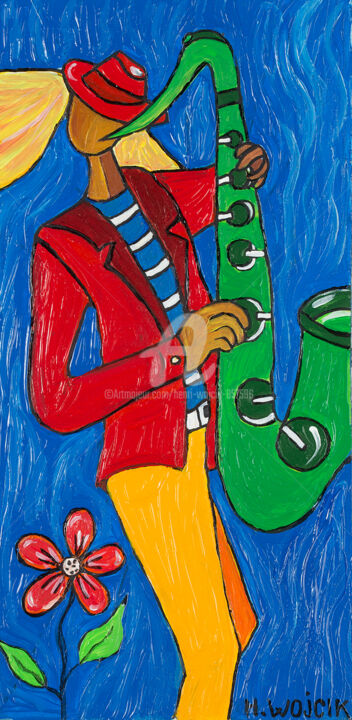 Painting titled "Le Saxophoniste" by Henri Wojcik, Original Artwork, Acrylic