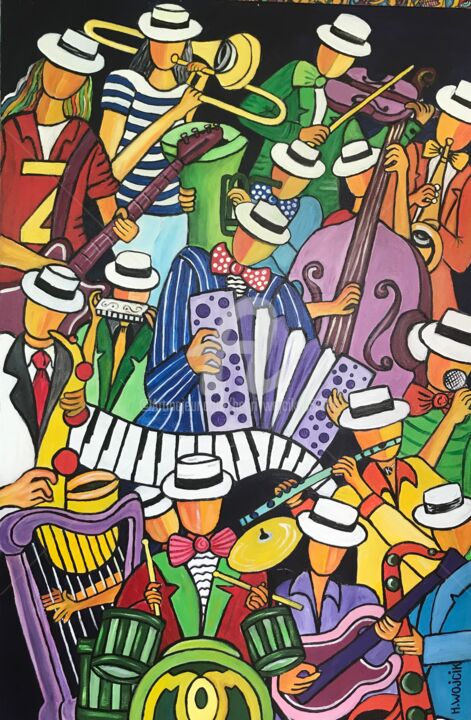 Painting titled "ZICOS EN FETE" by Henri Wojcik, Original Artwork, Acrylic