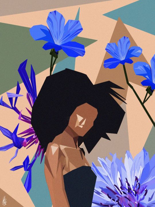 Arte digitale intitolato "Girl&Flowers" da Henri B, Opera d'arte originale, Pittura digitale