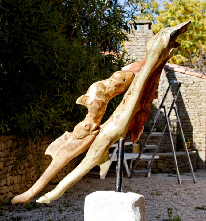 Escultura intitulada "La fin d'un seigneur" por Henri Degracia, Obras de arte originais, Madeira