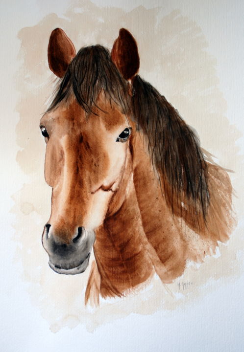 Painting titled "cheval" by Henriette André, Original Artwork, Watercolor