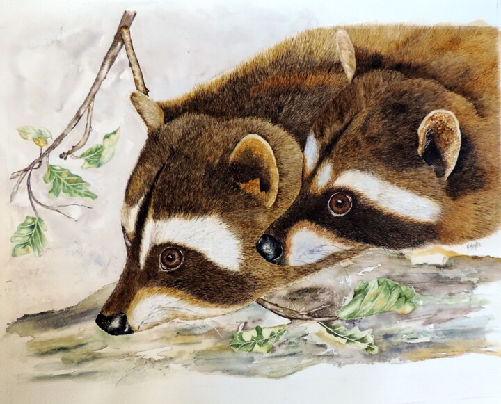 Painting titled "inseparables." by Henriette André, Original Artwork, Watercolor