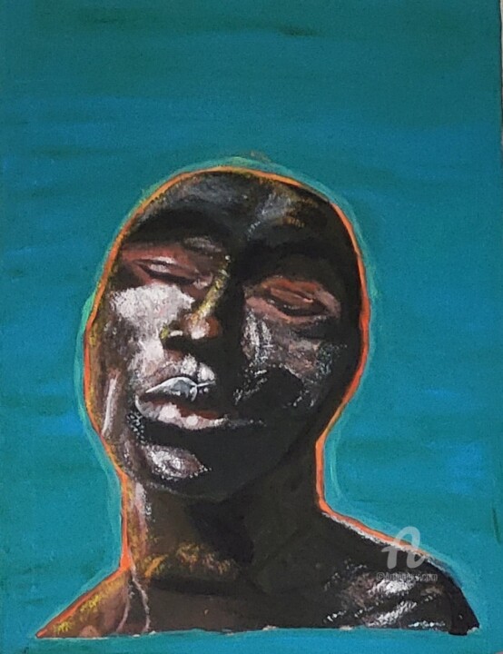 Painting titled "African spirituality" by Henriette Lunang, Original Artwork, Oil Mounted on Wood Stretcher frame