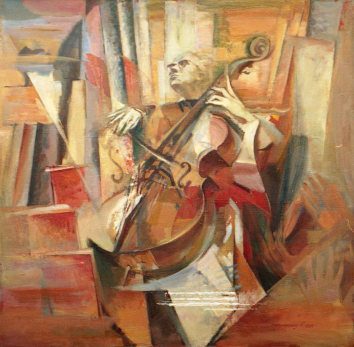 Painting titled "Rostropovich’s music" by Henrikh Hechiporenko, Original Artwork, Oil