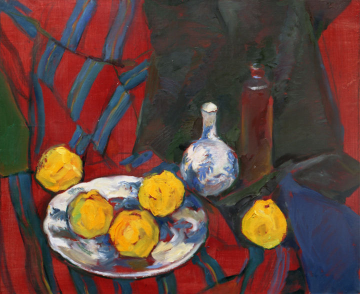 Painting titled "Still-life with qui…" by Henrikh Hechiporenko, Original Artwork, Oil