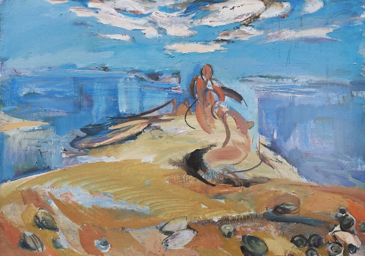 Painting titled "Desna River" by Henrikh Hechiporenko, Original Artwork, Tempera