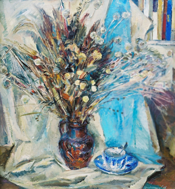 Painting titled "Dried flowers" by Henrikh Hechiporenko, Original Artwork, Oil