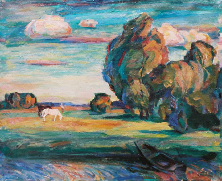Malarstwo zatytułowany „White horse” autorstwa Henrikh Hechiporenko, Oryginalna praca, Olej