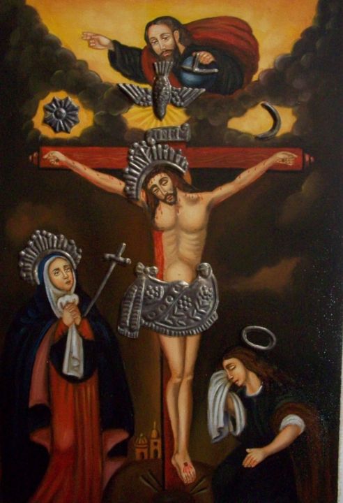 Painting titled "Señor de los milagr…" by Henrry Chero Alburqueque, Original Artwork, Oil