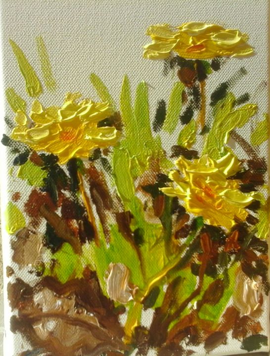 Painting titled "Flowers" by Hen, Original Artwork, Oil