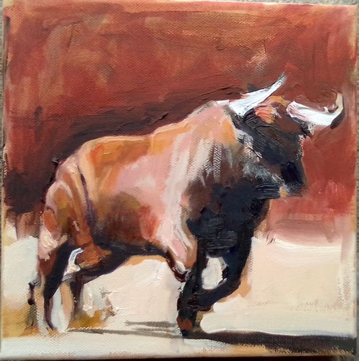 Painting titled "Raging Bull" by Hen, Original Artwork, Oil