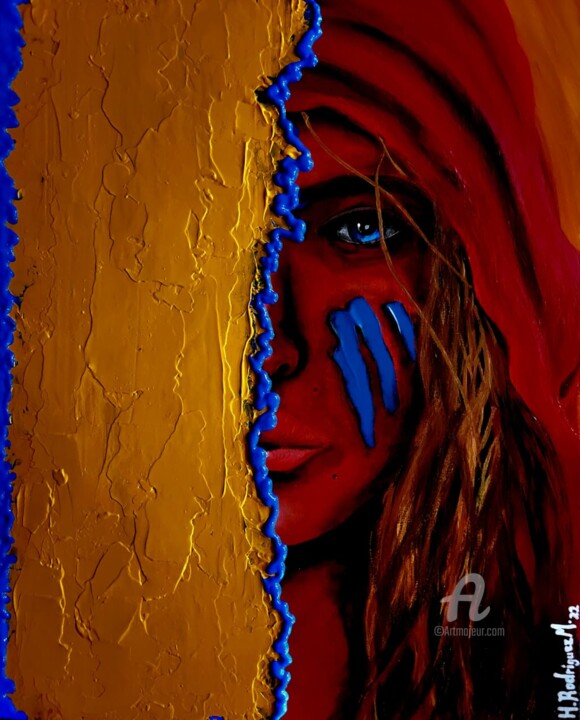 Painting titled "La Mujer de los Lun…" by Henry Rodriguez, Original Artwork, Acrylic