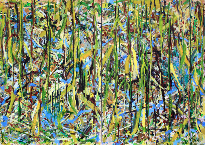 제목이 "las tropikalny 2"인 미술작품 Henryka Wojciechowska로, 원작, 아크릴 목재 패널에 장착됨