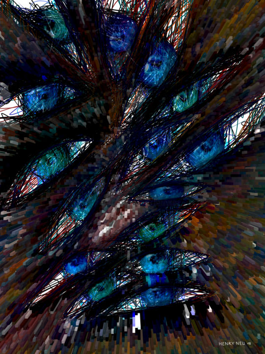 Digital Arts titled "Cascade d'yeux" by Henry Neu, Original Artwork, Digital Painting