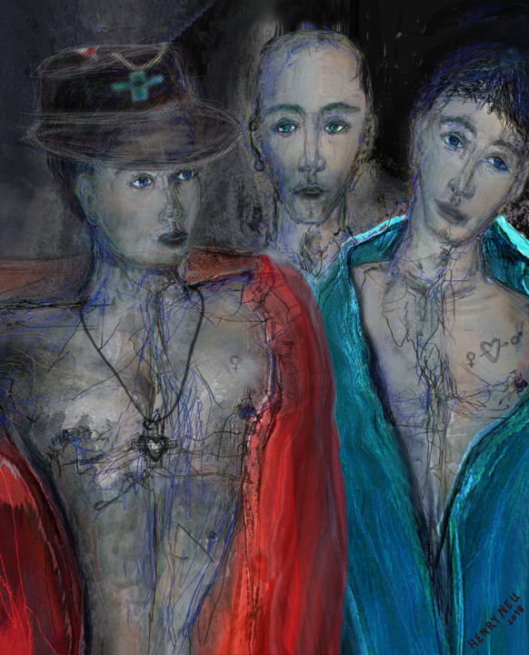 Digitale Kunst mit dem Titel "Go-Go Dancers" von Henry Neu, Original-Kunstwerk, Digitale Malerei