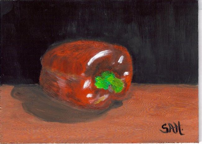 Painting titled "RED PEPPERR" by Sharon Henson, Original Artwork, Oil