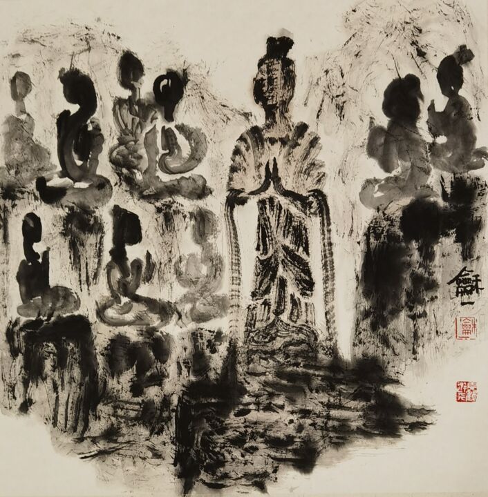 绘画 标题为“佛像系列” 由Heping Wang, 原创艺术品, 墨