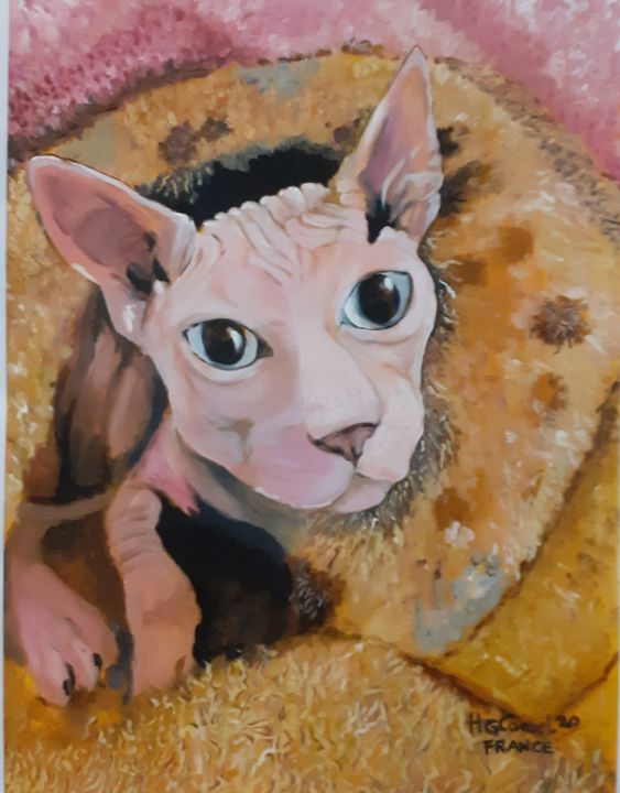 Peinture intitulée "JD the Cat" par Herbert Canuel, Œuvre d'art originale, Huile