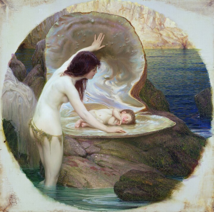 Peinture intitulée "A Water Baby" par Herbert James Draper, Œuvre d'art originale, Huile