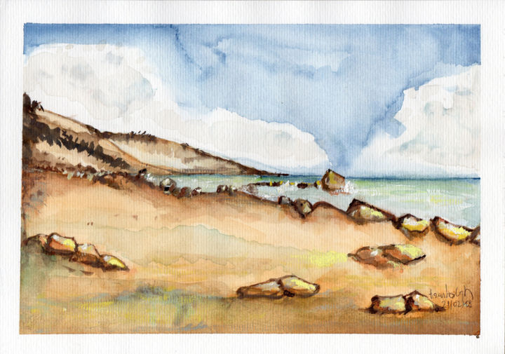 Peinture intitulée "beaches / praias" par Hercules Megda, Œuvre d'art originale, Aquarelle