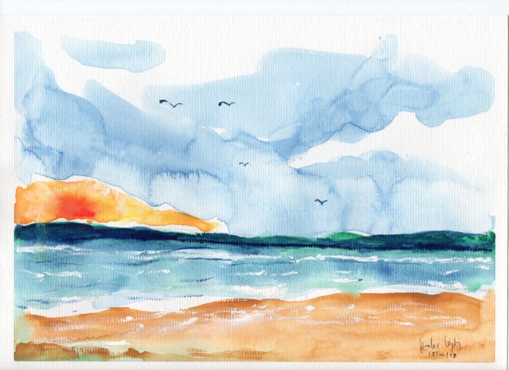 Peinture intitulée "beaches / praias" par Hercules Megda, Œuvre d'art originale, Aquarelle