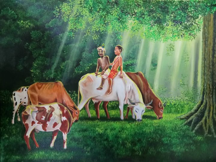 Painting titled "Mera Yaar Sudama (M…" by Herendra Swarup, Original Artwork, Acrylic