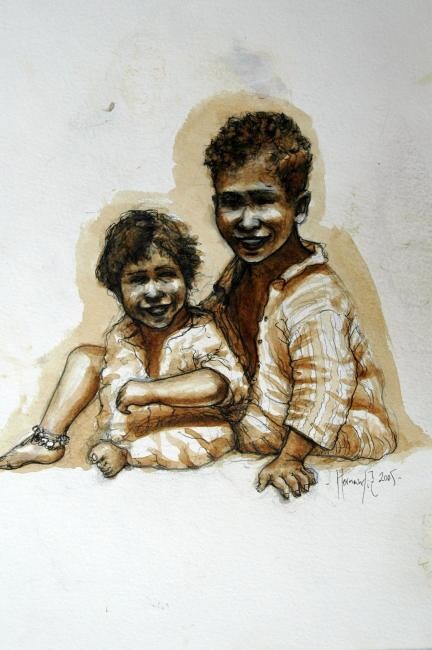 Painting titled "niños tunezinos" by Hernandiz, Original Artwork