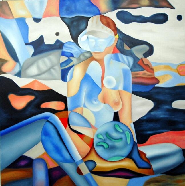 Schilderij getiteld "womans beach" door Hernandiz, Origineel Kunstwerk