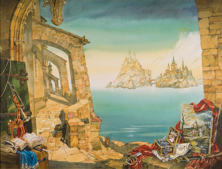 Painting titled "Pirate Island (Prin…" by Andrew Sievright, Original Art, Watercolor