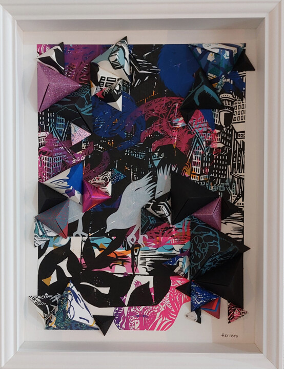 Картина под названием "Origami" - Herrero, Подлинное произведение искусства, Акрил Установлен на Деревянная рама для носилок