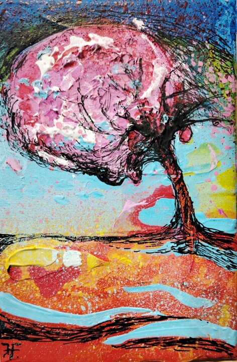 Painting titled "Etude sur les arbre…" by Hervé Fayolle, Original Artwork, Acrylic