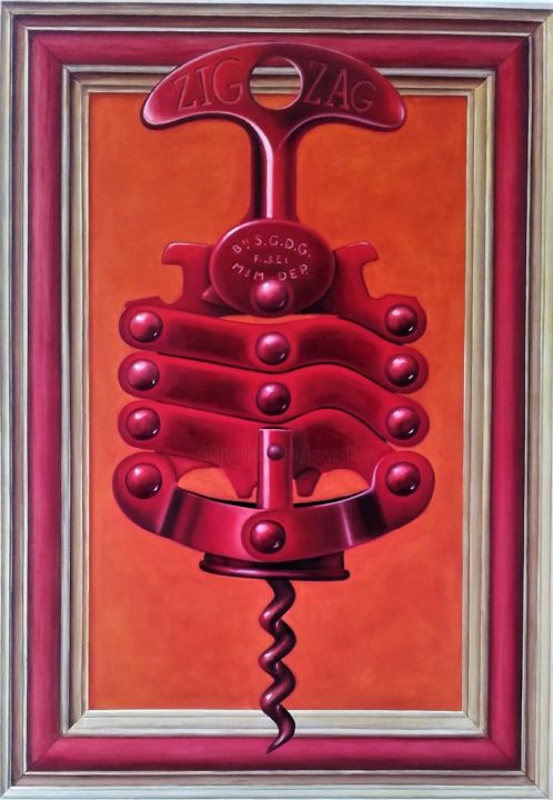 Peinture intitulée "ZIGZAG rouge" par Herve Fleury (RV), Œuvre d'art originale, Huile