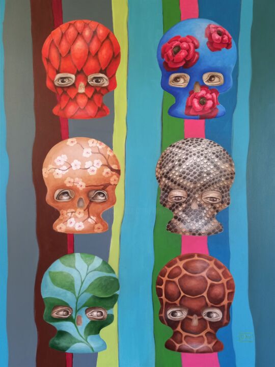 Painting titled "Commedia 2" by Herve Fleury (RV), Original Artwork, Acrylic Mounted on Wood Stretcher frame