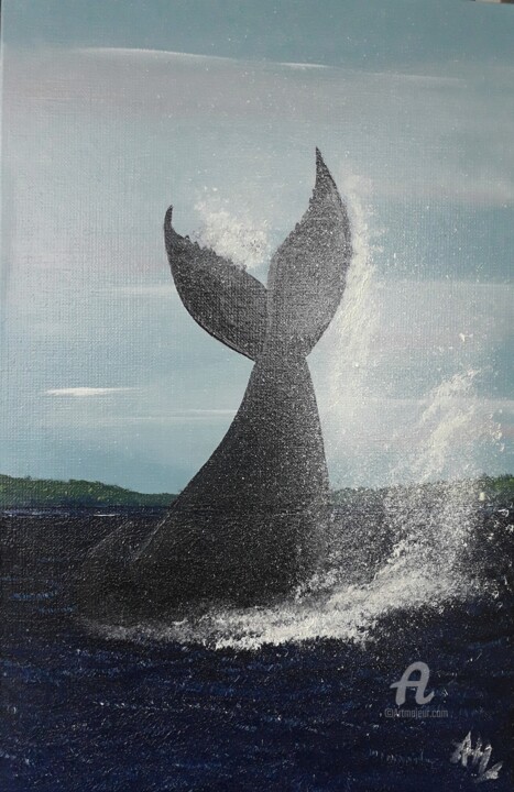 Schilderij getiteld "baleine-a-bosses-qu…" door Hervé François Aury (Harris Aurigan (alias)), Origineel Kunstwerk, Olie