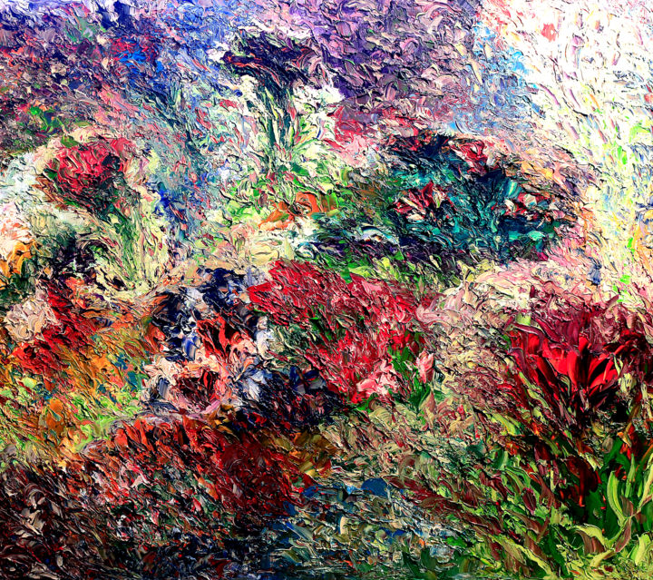 Painting titled "FLOWERS" by Hervé Laurent, Original Artwork, Oil