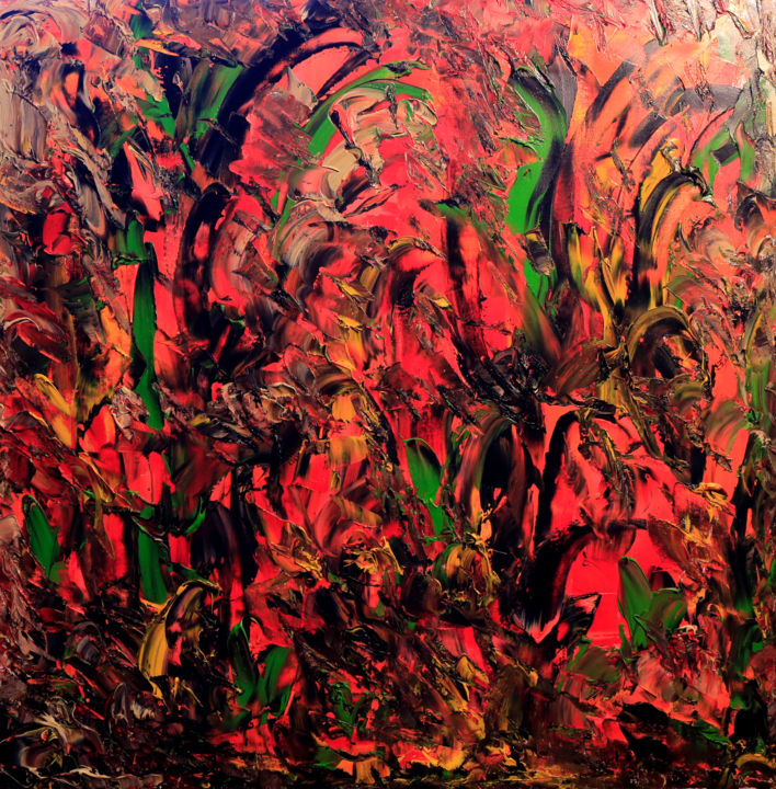Painting titled "RED" by Hervé Laurent, Original Artwork, Oil