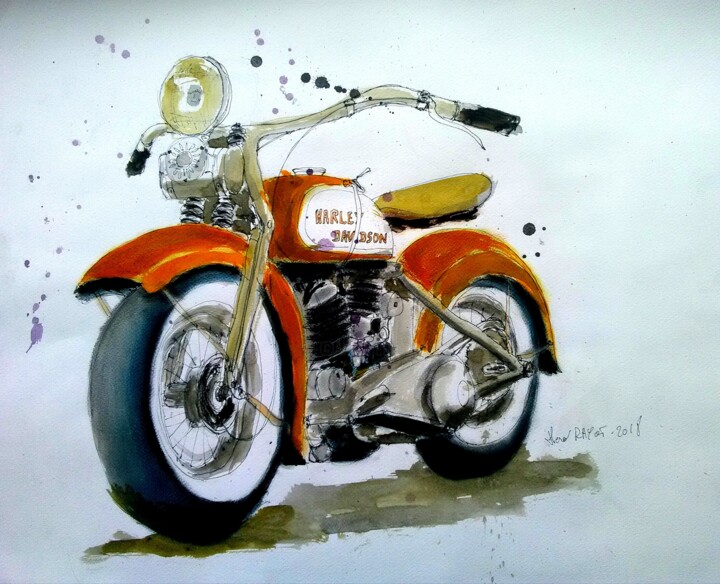 Painting titled "Harley" by Hervé Rayot, Original Artwork, Acrylic