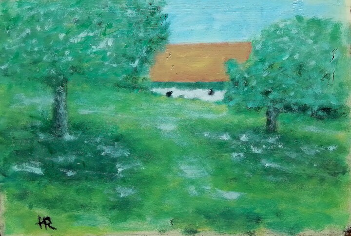 Painting titled "mon jardin" by Hervé Rayot, Original Artwork, Acrylic